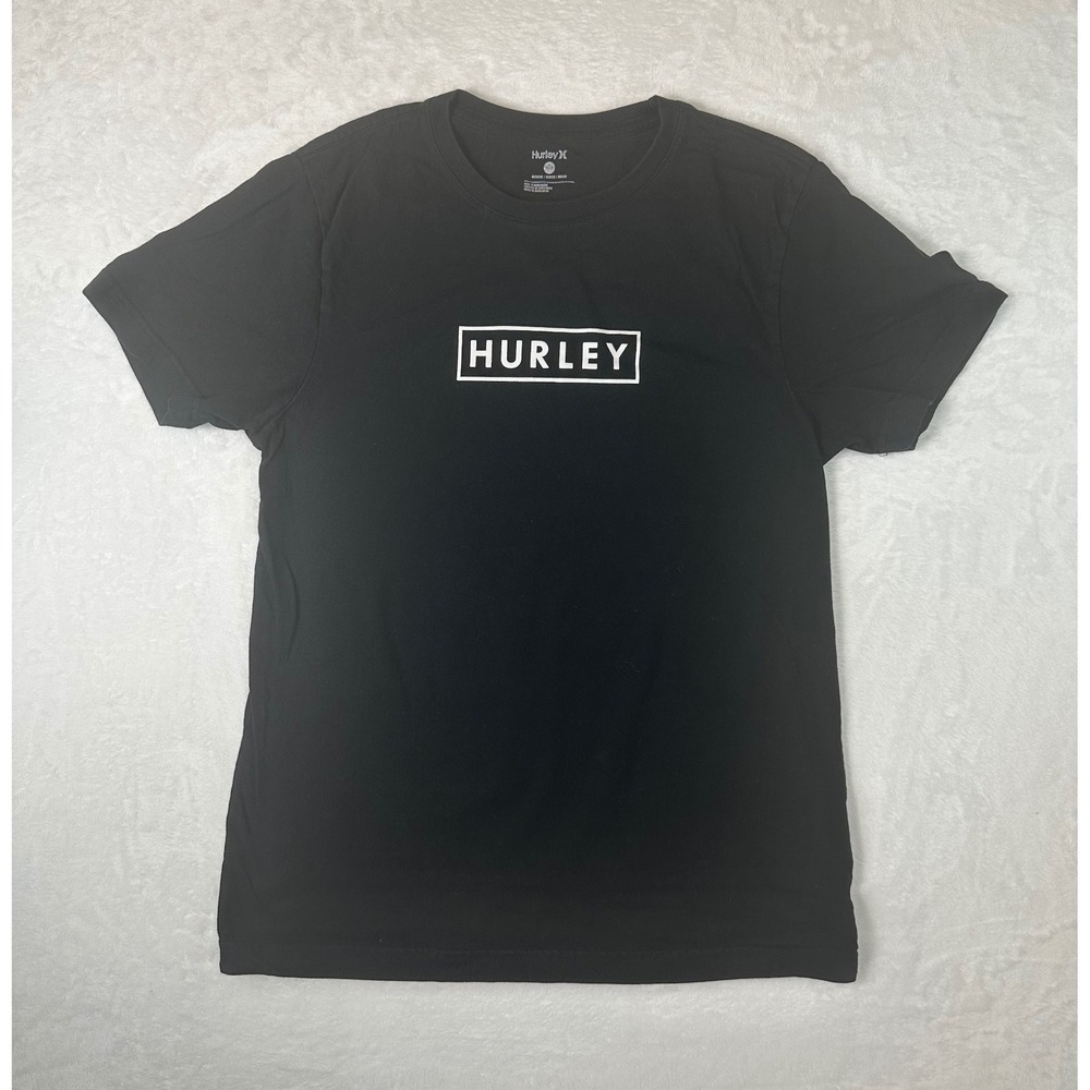 Hurley Mens Graphic T-Shirt Black Box Logo Short Sleeve Crew Neck Medium